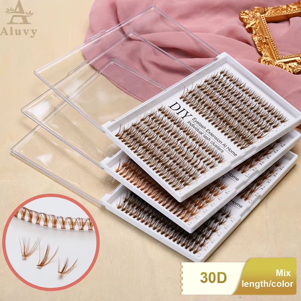 30D Mixed Tray Individual Lashes 3D Russia Volume Eye Lashes Soft Natural Brown Lashes Mink Lash Cluster False Eyelash Extension